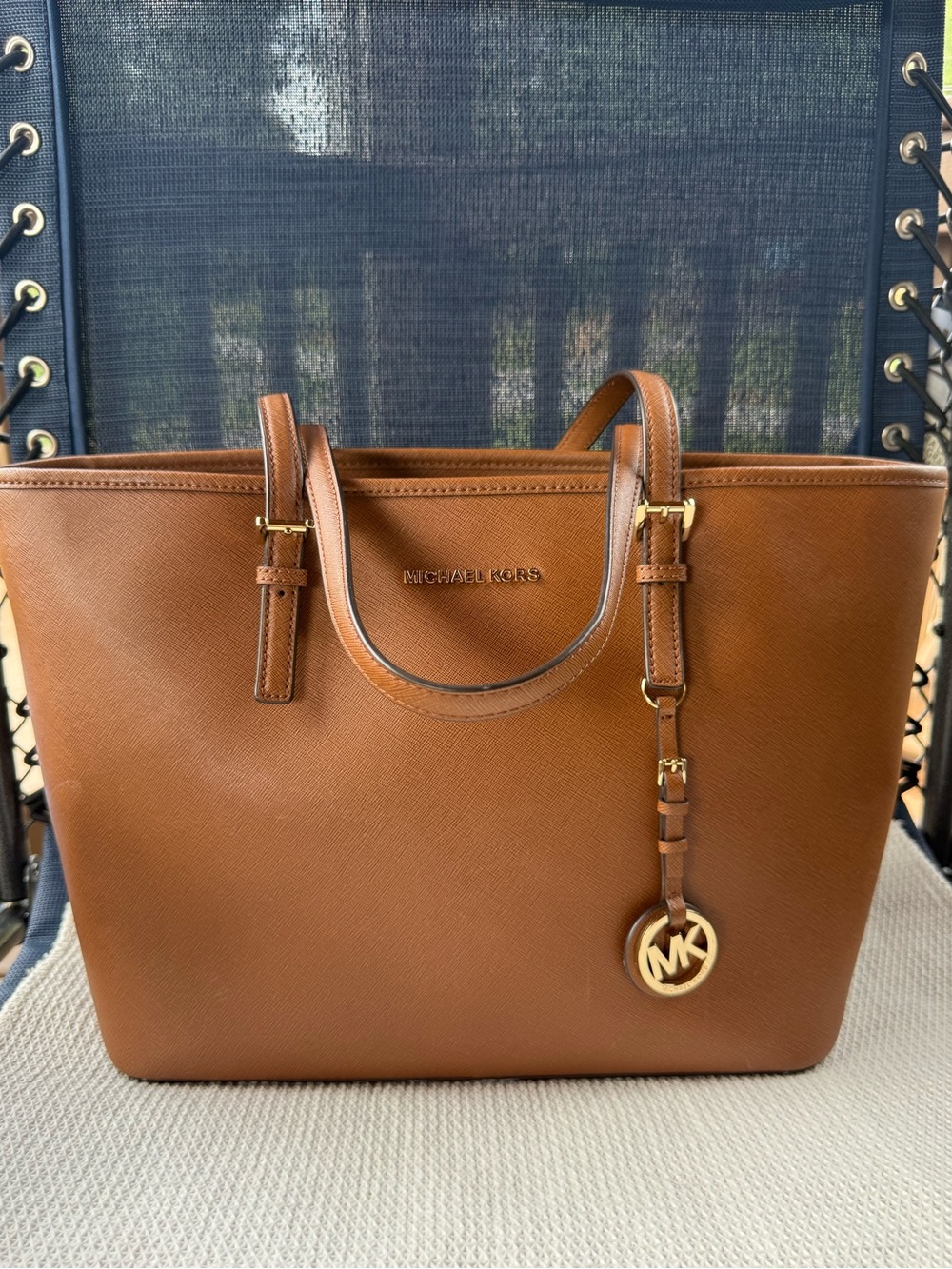 Michael Kors Brown Saffiano Leather Tote with Gold Hardware